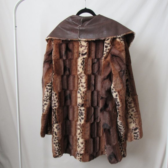 VINTAGE Glamorous 90s Plush Faux Fur Coat Mixed Animal Print Chi By Falchi Brand - Picture 7 of 13